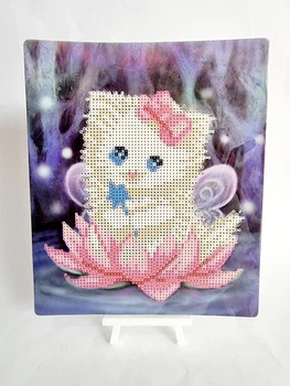 Алмазная мозаика детская Котенок в цветочке 21x25 см