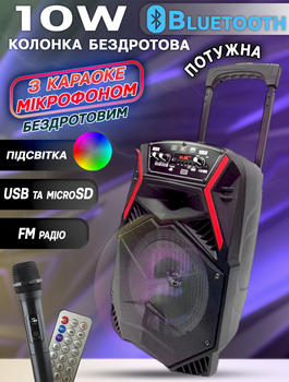 Портативная акустическая система с караоке микрофоном MHZ Speaker 895-10W Bluetooth колонка с RGB подсветкой +Пульт