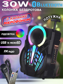 Мощная акустическая система MHZ P12-30W Bluetooth колонка с караоке микрофоном и RGB подсветкой + Пульт