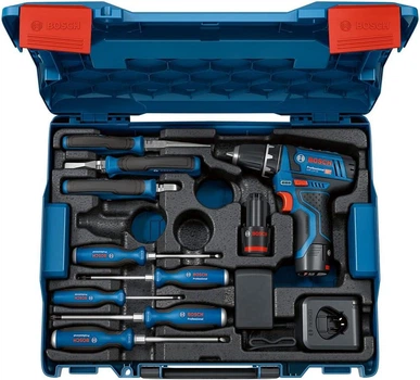 Аккумуляторный шуруповерт Bosch Professional GSR 12V-15. 2 акб 2Ah, з/у GAL 12V-20, набор инструментов, кейс (060186810R)