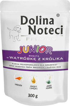 Вологий корм для собак Dolina Noteci Premium Junior Багата на печінку з кролика 10 х 300 г (5902921381181)