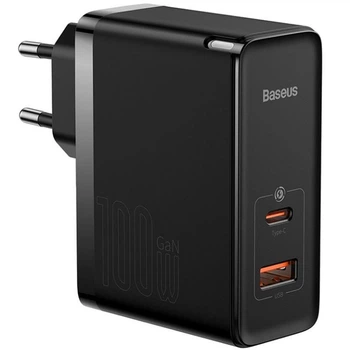 Блок питания Быстрая зарядка Сетевое зарядное устройство Baseus GaN5 Pro Type-C+USB 100W EU (CCGP09020) для iPhone iPad Samsung Lenovo Xiaomi Macbook Black