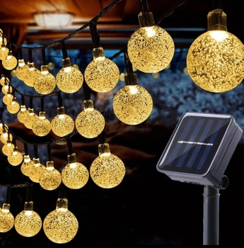 Уличная гирлянда Шарики 1,7см на солнечной батарее 11 метров 60 LED теплый белый