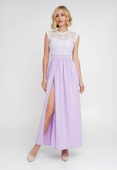 Длинное вечернее платье с кружевом на и разрезом на ноге Подіум 28005-VIOLET_WHITE S Фиолетовый