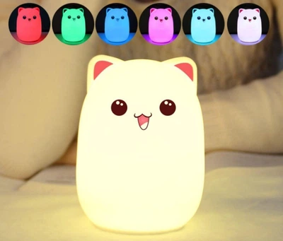 Детский ночник аккумуляторный силиконовый котик с ушками RGB 16 цветов свечения для детской комнаты Cartoon Light лед светильники для детей разноцветные CL2808P