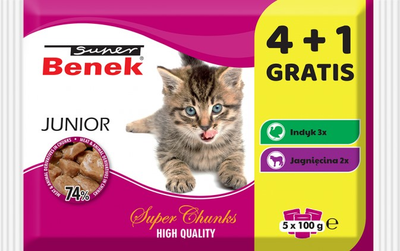 Opakowanie karmy mokrej dla kotów Benek Super Junior Mix smaków 5 x 100 g 18 sztuk (5905397023807)