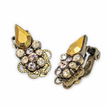 Серьги-клипсы "Золотое сияние" от Michal Negrin с кристаллами Swarovski