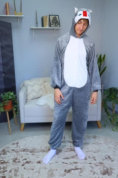 Піжама кігурумі My Kigu Чоловіча Хаскі з язиком Сірий розмір M 155-165 см (21068411)
