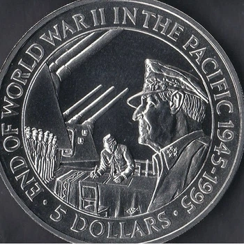 5 Доларів, Соломонові Острови, 1995 рік. Кінець Другої світової війни із обкладинкою першого дня. Законний платіжний засіб (50009)