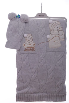 Плед в'язаний з шапкою Сніговик 100*90 см світло-сірий Recos Baby (44660)