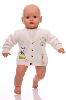 Кофта для мальчика вязка с кораблем молочный 68 см (36219)