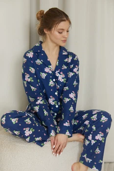 Пижама Forli Пижамный костюм из фланели с брюками Inflorescence S Синий FL0057-67-69_S