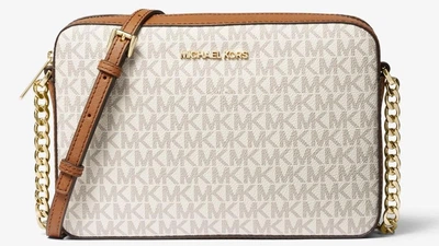 Женская сумка кросс-боди Michael Kors Jet Set Large Printed Logo Crossbody Bag 25,2*18,7*5,7 см ваниль