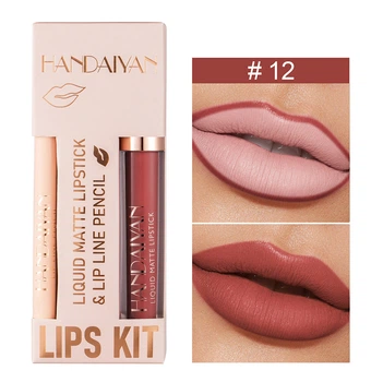 Набор 2в1 жидкая матовая помада и карандаш контурный для губ Handaiyan Lips Kit 12