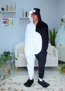 Мужские кигуруми взрослая и подростковая Kigurumi Аниме Данганронпа Робот-Медведь Монокума Кума Моно Черно-белый S 145-155 см (1115/2)