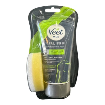 Чоловічий крем Veet для депіляції волосся у душі 150 мл. із мочалкою Veet men Total Pro Crema Depilatoria