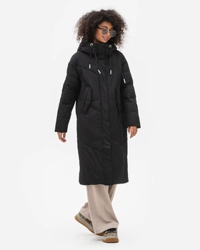 Довга куртка пальто жіноча зимовий Біо-пух DuPont Sorona original Viva-Wear 8626 42 чорний 38626