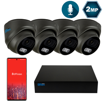 Комплект видеонаблюдения на 4 купольные 2 Мп IP-камеры SEVEN IP-7212B4P4-2MP