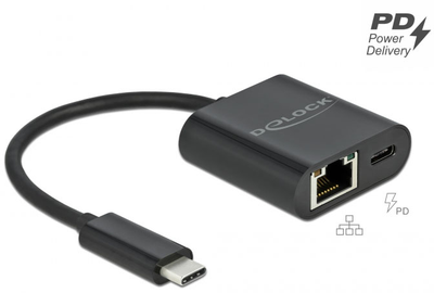 Адаптер Delock USB Type-C to Gigabit LAN RJ45 PD Black (4043619666447)