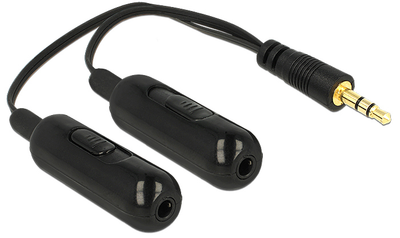 Адаптер Delock Audio splitter stereo jack 3.5 mm - 2 x stereo jack 3.5 mm + Volume control 19 cm Black (4043619656837)