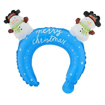 Фольгированный Шар Обруч Новогодний Мerry Christmas Снеговики Синий
