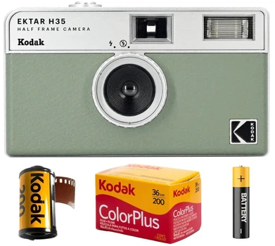 Набір із плівковим фотоапаратом Kodak Ektar H35 Half Frame Camera H35 зелений / плівка Kodak Color Plus / батарейка