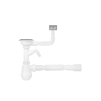 Сифон для кухонної мийки Kroner KRP - KS02-1 3 1/2"х40/50 мм з відводом для пральної машини, з квадратним переливом