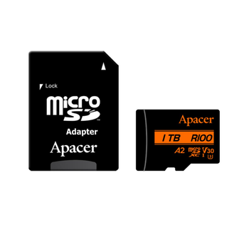 Карта памяти microSDXC (UHS-1 U3) Apacer A2 1TB class 10 V30 (R100MB/s, W80MB/s) +SD-адаптер (AP1TBMCSX10U8-R)