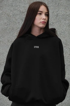 Жіноче Оверсайз Худі Толстовка На Флісі З Капюшоном Та Принтом Without Onesize Feelings Black