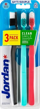 Набір зубних щіток Jordan Clean Smile М'яка 3 шт (7046110070192_чорна+бірюза+рож)