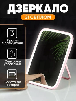 Дзеркало для макіяжу Smart Jordan Judy LED Makeup Mirror, косметичне, настільне, з LED підсвіткою, у ванну кімнату, Рожеве