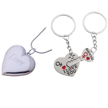 Набор для влюбленных медальон кулон Love для фото и парные брелки I Love You U8069 8040