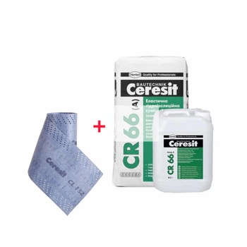 Гідроізоляція Ceresit CR66 (17.5кг + 5л розчинник) еластична двохкомпонентна + стрічка Ceresit CL152/10м (комплект)