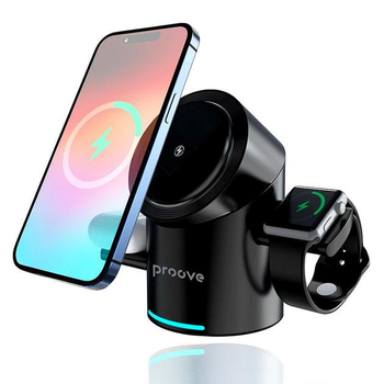 Бездротовий зарядний пристрій Proove Optimus 3 in 1 iPhone AirPods Apple Watch Wireless Magnetic Charging Bracket 15W (WSOP15000001) Black
