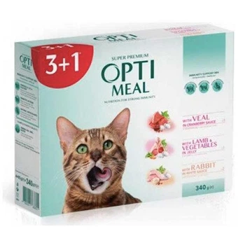 Влажный корм для взрослых кошек Optimeal for adult cats набор (3+1) 85 г (4820215363815)