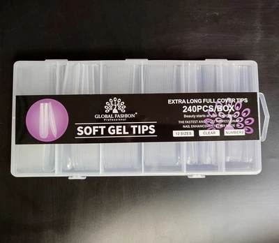 Типсы гелевые Global Fashionl Soft Gel Tips, квадрат, 12 размеров, 240 шт
