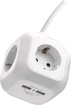 Przedłużacz sieciowy Emos P04219GU kostka 4 gniazda + 2x USB-A 1.9 m Biały (8592920080306)