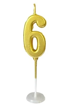 Свічка цифра "6" золото slim