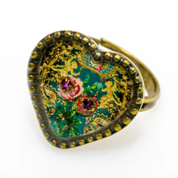 Кольцо "Винтажное сердце" от Michal Negrin с эмалью и кристаллами Swarovski
