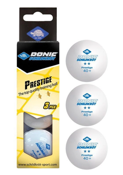 М'ячі для настільного тенісу DONIC Prestige 2stars 40+ комплект 3 штуки white
