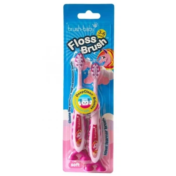 Зубна щітка Brush-Baby FlossBrush 3-6 років Єдиноріг на ніжці-липучці 2 шт