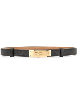 Ремінь шкіряний з логотпом Hermes Kelly 18 Belt Beige 60-100см Чорний