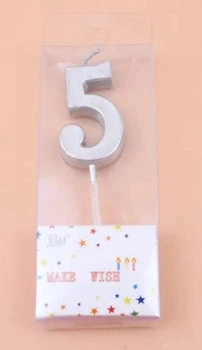 Свеча цифра мини "5" серебро