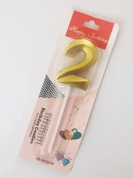 Свеча цифра мини "2" золотая грань
