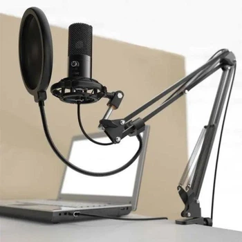Микрофон Fifine F17 со стойкой, поп-фильтром и RGB подсветкой, Игровой микрофон, Студийный микрофон