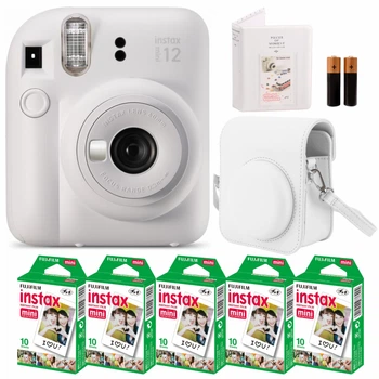 Подарунковий набір Камера для миттєвого друку Fujifilm INSTAX Mini 12 Clay White / Білий чохол / Картриджі на 50 фото / Білий фотоальбом на 64 фото