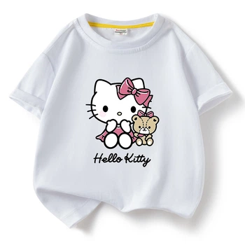 Футболка для дівчинки з принтом Hello Kitty, Білий з принтом, 130 см