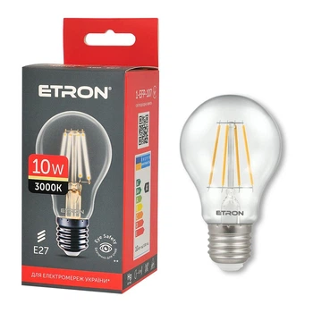 Світлодіодна філаментна лампа ETRON Filament 10W A60 E27 3000K прозора