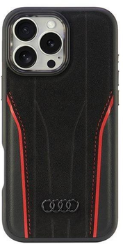 Etui Audi Genuine Leather z MagSafe do Apple iPhone 16 Pro Max Black/Red (6955250228473)