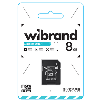 Карта памяти Wibrand microSDHC 8GB Class 4 + Adapter SD (WICDC4/8GB-A) Black